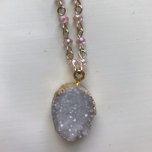 Adjustable druzy and beaded layering necklace